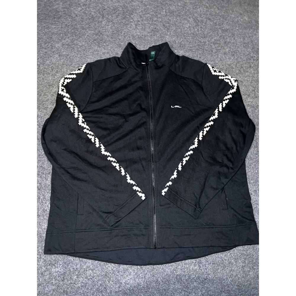 Lauren Ralph Lauren Active Women 2X Black Zip Track Jacket Embroidered Sleeves